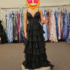 Sherri Hill Black Ruffled Tiered Prom Gown